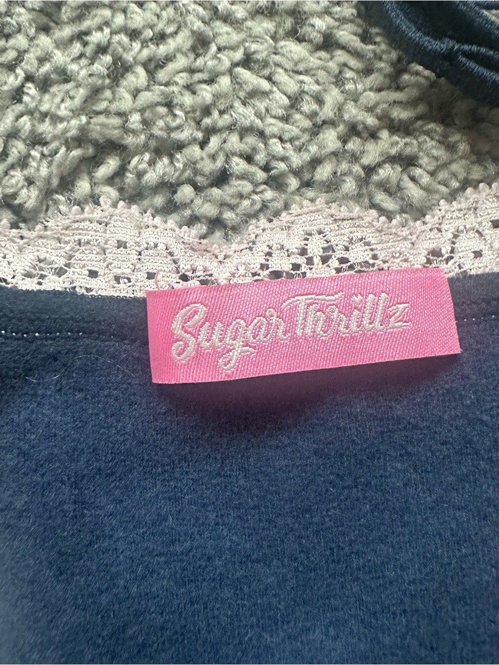 Sugar Thrillz Navy Slip Dress with Pink Lace Trim - Picture 5 of 5